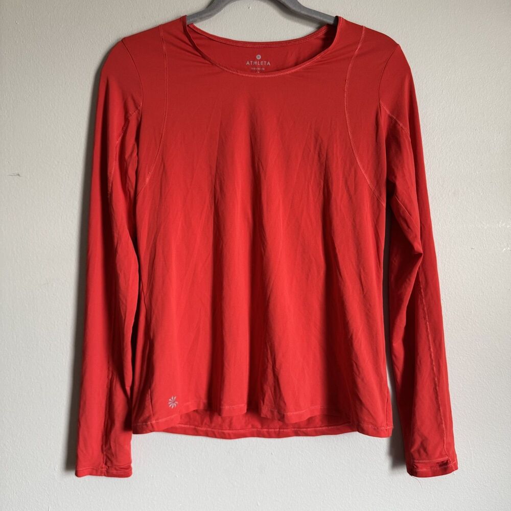 Athleta Top Womens M Medium Coral Rally Up Long Sleeve Cutout Back Thumbhole